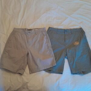 Mens Flat Front Stretch Shorts Gray Khaki Casual Outdoor Size 32